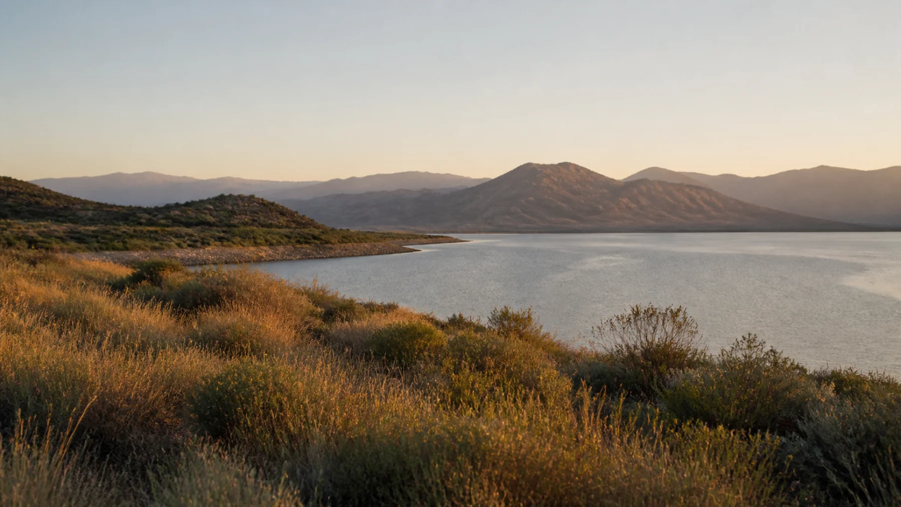 Regionally inspired nature study of the Lake Perris shoreline — illustrative artwork, not a district photograph